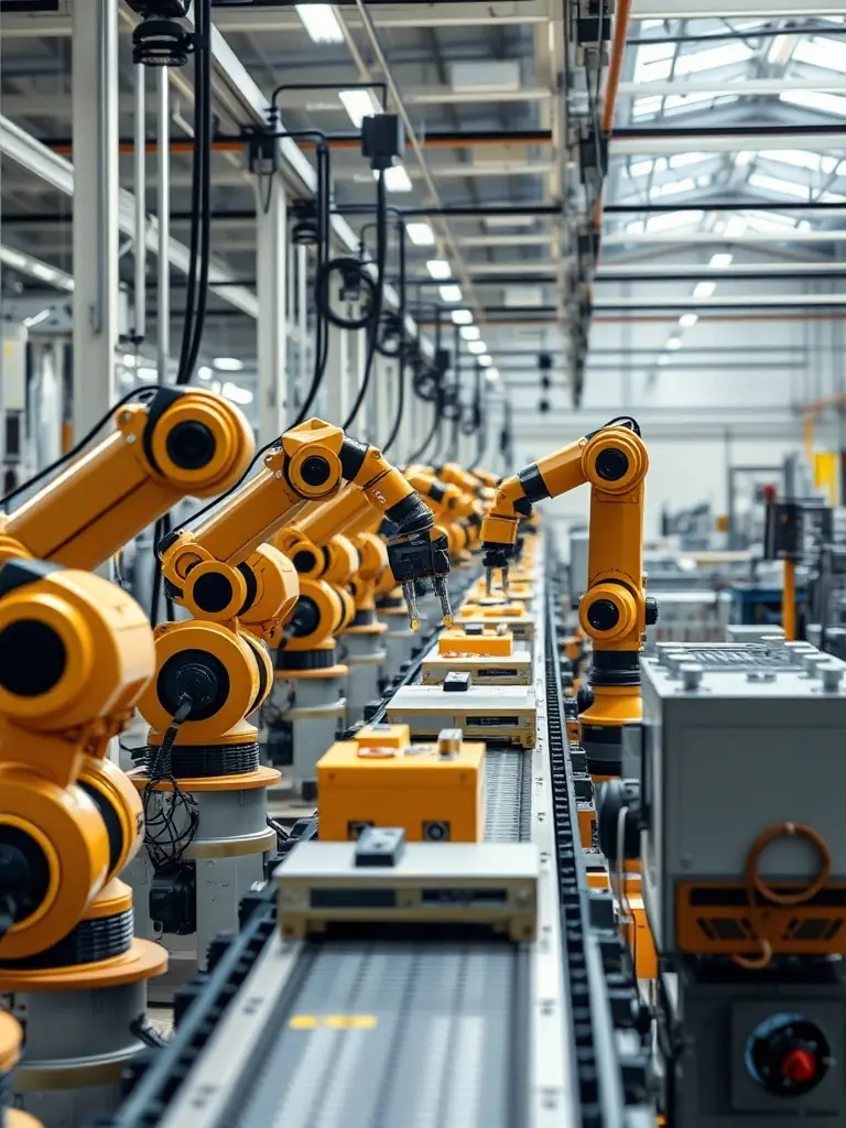 A manufacturing plant floor with automated machinery, highlighting Simple Layer IT's support for manufacturing operations through reliable IT infrastructure.