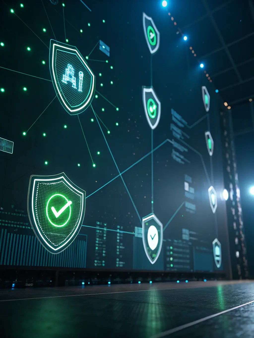 A graphic showing a multi-layered security system with firewalls, intrusion detection systems, and endpoint protection working together to defend against cyberattacks. The layers are visually distinct and labeled.